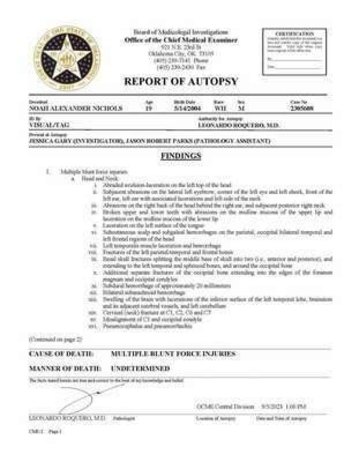 Alex Omes Autopsy Report Released